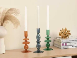 Set Van 2 Kandelaars - D9 X H21 Cm En D9 X H18,5 Cm - Glas - Blauw - Kandie