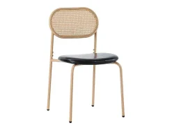 Set Van 4 Kunstleer En Rotan Stoelen - Metalen Poten - Zwart