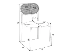 Set Van 4 Kunstleer En Rotan Stoelen - Metalen Poten - Zwart