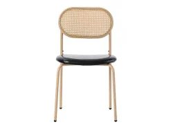Set Van 4 Kunstleer En Rotan Stoelen - Metalen Poten - Zwart