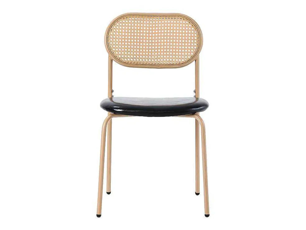 Set Van 4 Kunstleer En Rotan Stoelen - Metalen Poten - Zwart