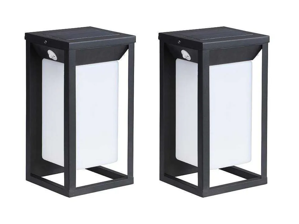 Set Van 2 Led-Buitenwandlampen Op Zonne-Energie - L. 15 X H. 30 Cm - Metaal - Zwart - Fozzano