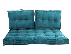Set Van 1 Matras + 2 Palletkussens Van Ribfluweel - Blauw - Baila