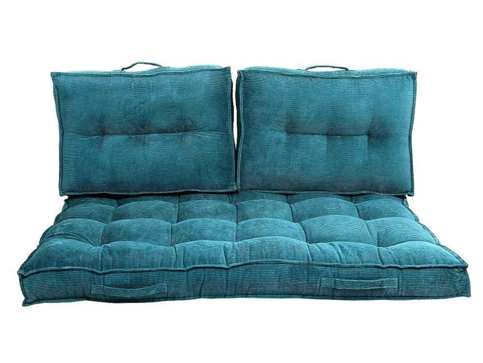 Set Van 1 Matras + 2 Palletkussens Van Ribfluweel - Blauw - Baila