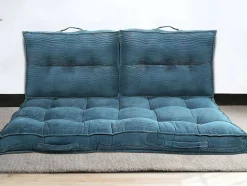 Set Van 1 Matras + 2 Palletkussens Van Ribfluweel - Blauw - Baila