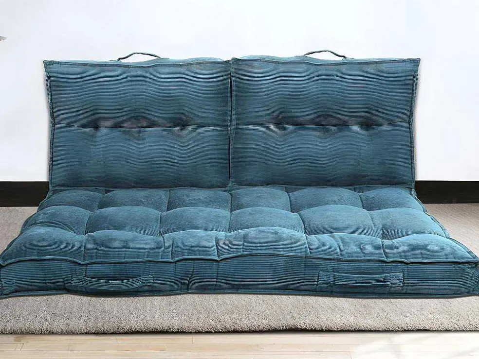 Set Van 1 Matras + 2 Palletkussens Van Ribfluweel - Blauw - Baila