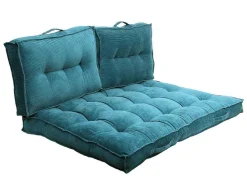 Set Van 1 Matras + 2 Palletkussens Van Ribfluweel - Blauw - Baila