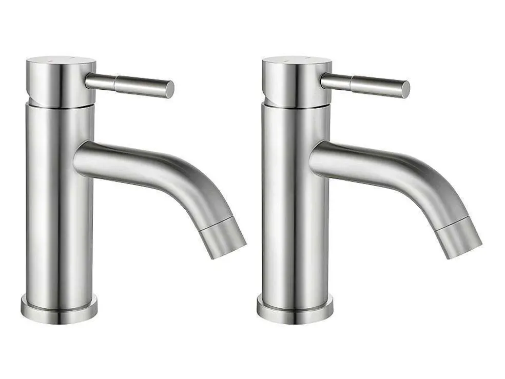 Set Van 2 Mechanische Mengkranen Met Ronde Vorm Van Roestvrij Staal - Geborsteld Nikkelkleurig - H17 Cm - Salavan