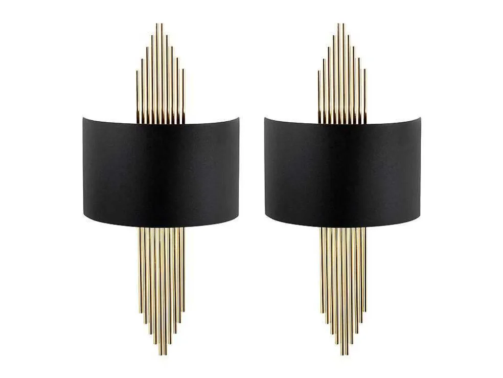Set Van 2 Metalen Wandlampen In Art-Decostijl - L22 X H75 Cm - Zwart En Goudkleurig - Sangarius