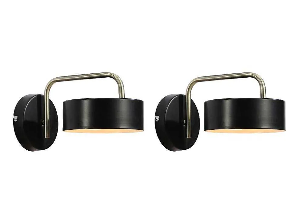Set Van 2 Metalen Wandlampen In Vintage Stijl - L24 X H14,5 Cm - Zwart En Goudkleurig - Otilie