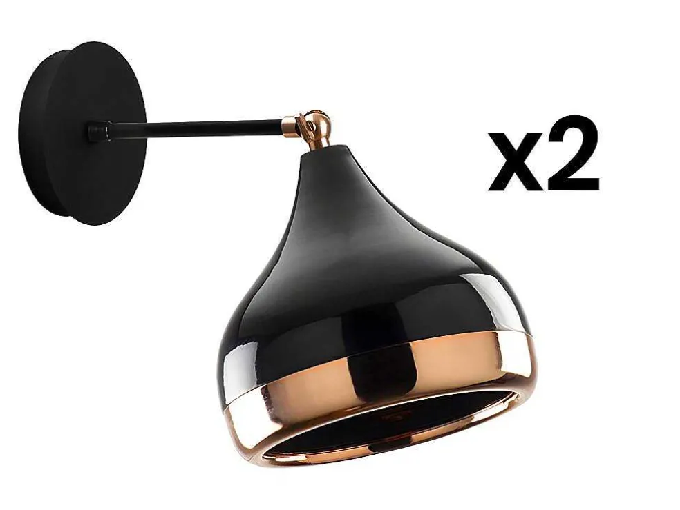 Set Van 2 Metalen Wandlampen Met Verstelbare Kap Yildo - D. 17 X H. 28 Cm - Zwart En Koperkleurig