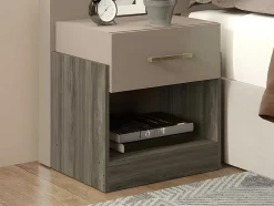 Set Van 2 Nachtkastjes Met 1 Lade En 1 Opbergvak Kleuren: Taupe En Bruin Bodil Ii