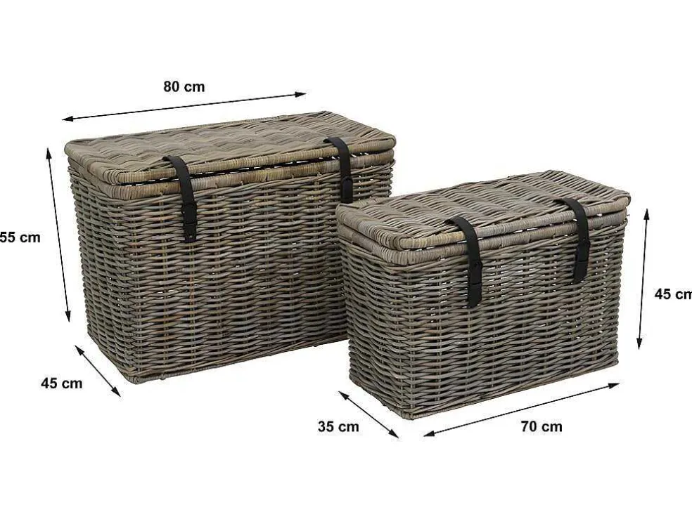 Set Van 2 Opbergkoffers Van Kubu Nefta - L80 X D45 X H55 Cm En L70 X D35 X H45 Cm - Natuurlijk Grijs