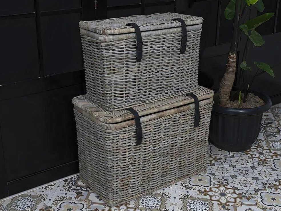 Set Van 2 Opbergkoffers Van Kubu Nefta - L80 X D45 X H55 Cm En L70 X D35 X H45 Cm - Natuurlijk Grijs