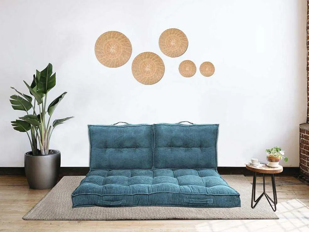 Set Van 2 Palletkussens Van Ribfluweel - L60 X D40 Cm - Blauw - Baila