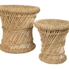 Set Van 2 Ronde Poefs Van Licht Naturelkleurig Rotan Mirtaka