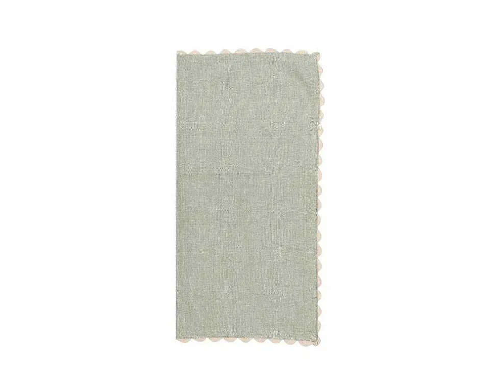 Set Van 4 Servetten Van Katoen - 45 X 45 Cm - Groen - Beige Rand - Loania