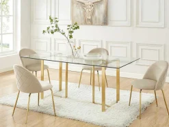Set Van 2 Stoelen Melbourne - Fluweel En Goudkleurig Metaal - Beige