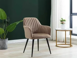 Set Van 2 Stoelen Met Armleuningen Eleana - Fluweel En Zwart Metaal - Beige