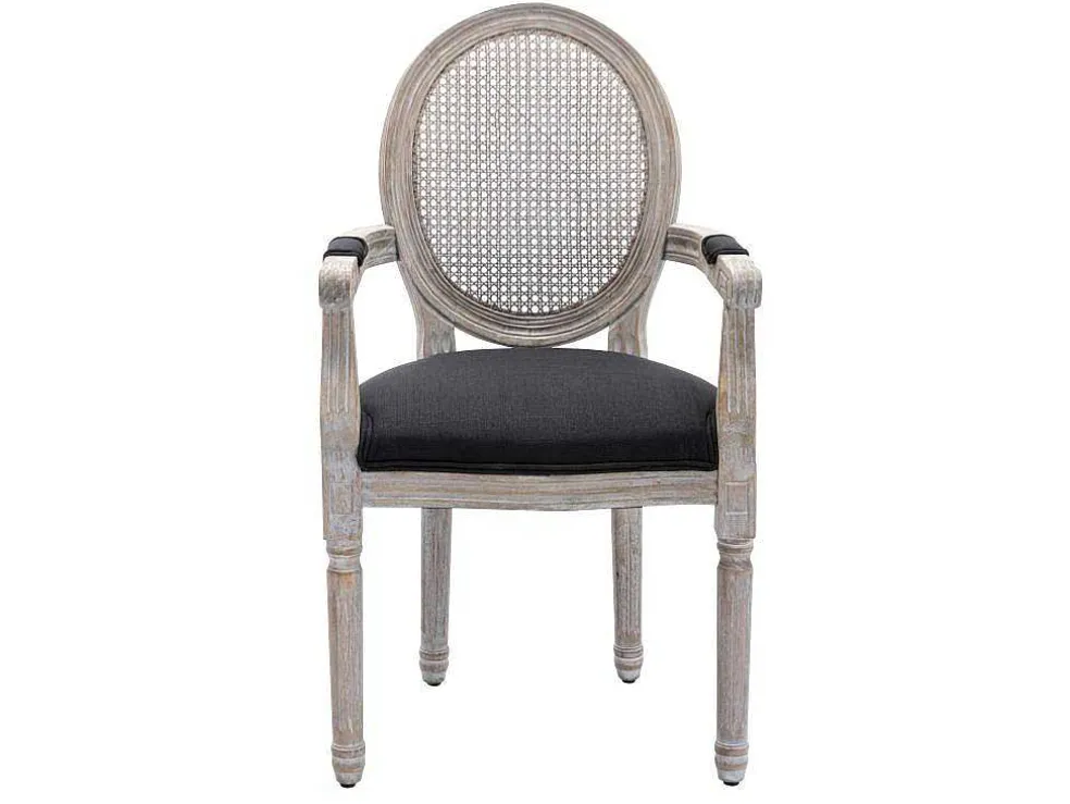 Set Van 2 Stoelen Met Armleuningen - Riet, Stof En Heveahout - Zwart - Antoinette