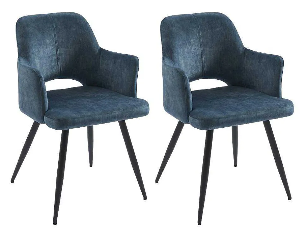 Set Van 2 Stoelen Met Armleuningen Van Stof En Zwart Metaal - Blauw - Kadija