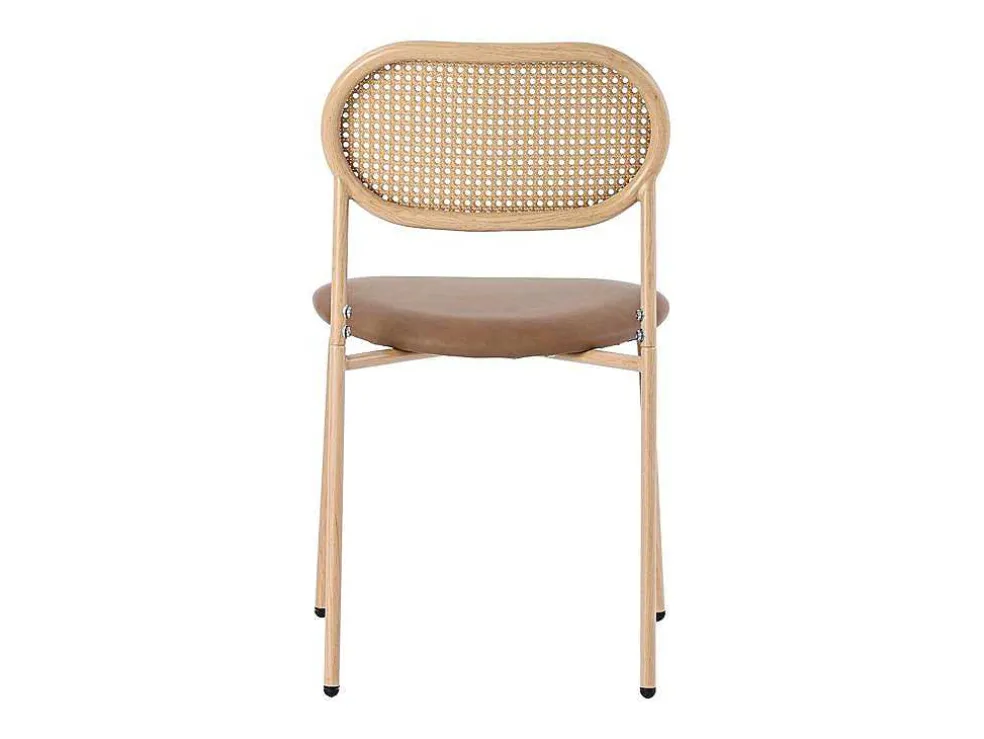 Set Van 4 Stoelen Van Kunstleer En Rotan - Metalen Poten - Bruin