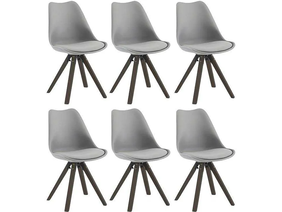 Set Van 6 Stoelen Van Polypropyleen En Beuken - Grijs En Donker Naturel - Serani