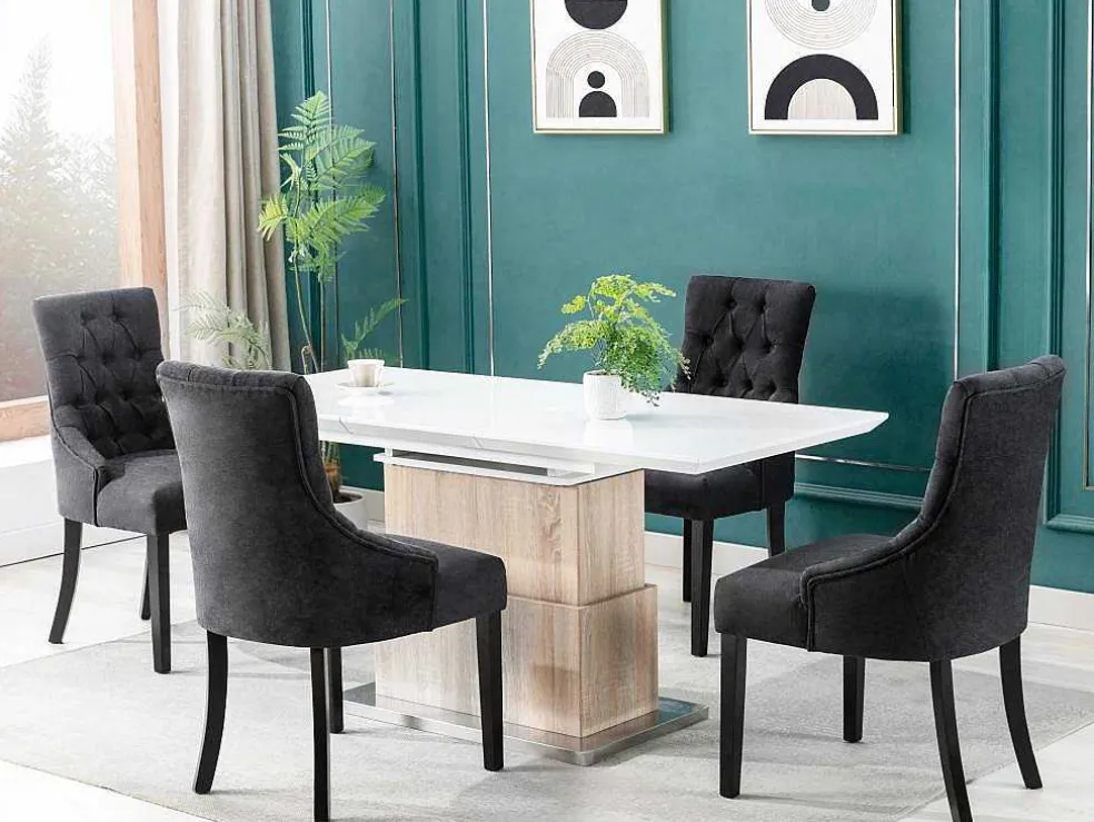 Set Van 6 Stoelen Van Stof En Heveahout - Grijs - Mervia