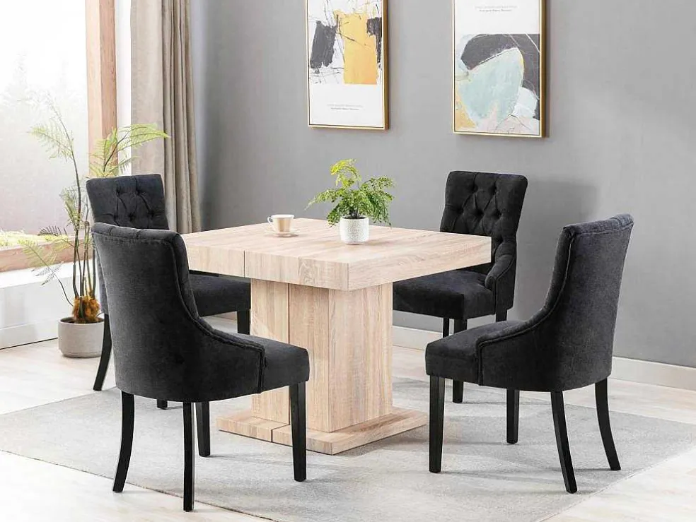 Set Van 6 Stoelen Van Stof En Heveahout - Grijs - Mervia