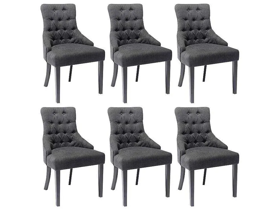 Set Van 6 Stoelen Van Stof En Heveahout - Grijs - Mervia