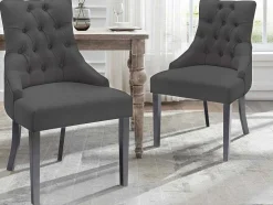 Set Van 6 Stoelen Van Stof En Heveahout - Grijs - Mervia