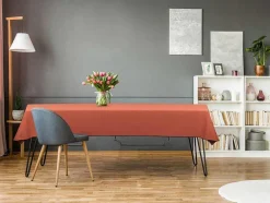 Set Van Tafellaken + 4 Servetten Van Linnen En Katoen - Zwarte Rand - Terracotta - 170 X 300 Cm - Borina