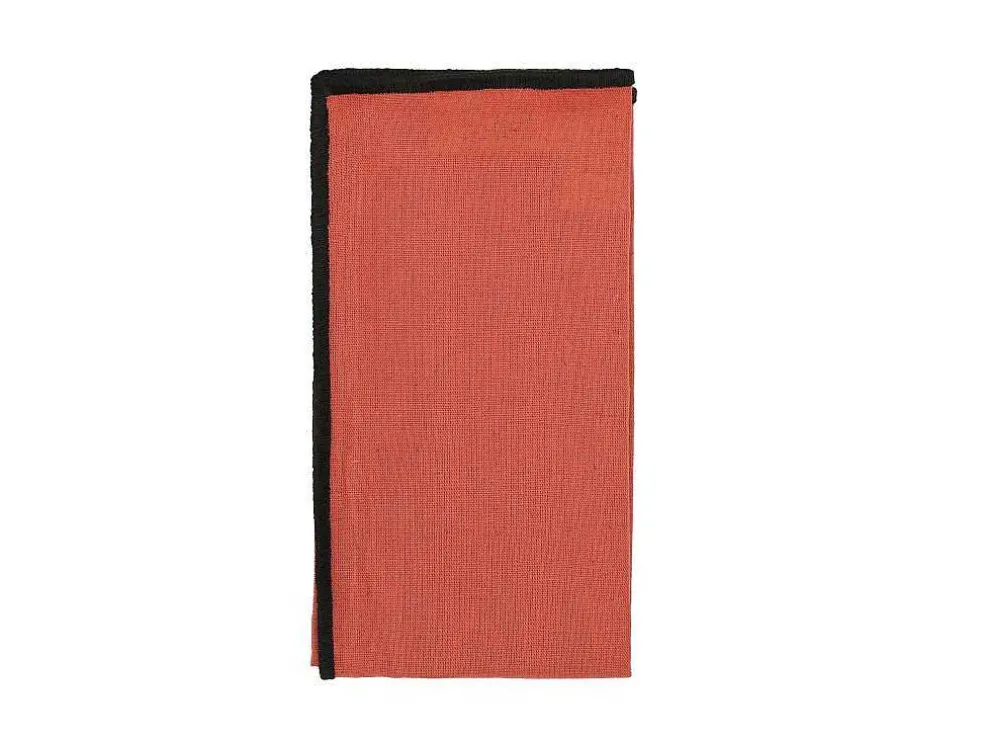Set Van Tafellaken + 4 Servetten Van Linnen En Katoen - Zwarte Rand - Terracotta - 170 X 170 Cm - Borina