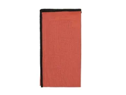 Set Van Tafellaken + 4 Servetten Van Linnen En Katoen - Zwarte Rand - Terracotta - 170 X 250 Cm - Borina