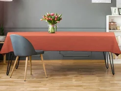 Set Van Tafellaken + 4 Servetten Van Linnen En Katoen - Zwarte Rand - Terracotta - 170 X 250 Cm - Borina