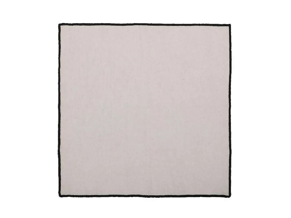 Set Van Tafellaken + 4 Servetten Van Linnen En Katoen - Zwarte Rand - Taupegrijs - 170 X 170 Cm - Borina