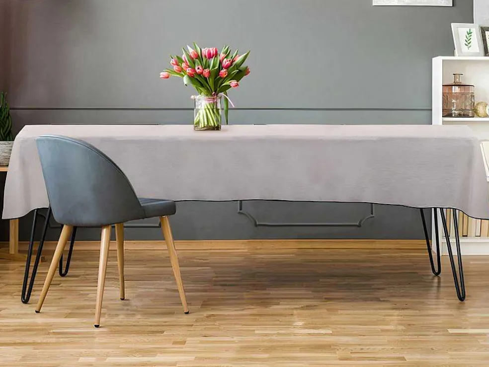 Set Van Tafellaken + 4 Servetten Van Linnen En Katoen - Zwarte Rand - Taupegrijs - 170 X 170 Cm - Borina
