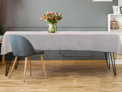 Set Van Tafellaken + 4 Servetten Van Linnen En Katoen - Zwarte Rand - Taupegrijs - 170 X 250 Cm - Borina