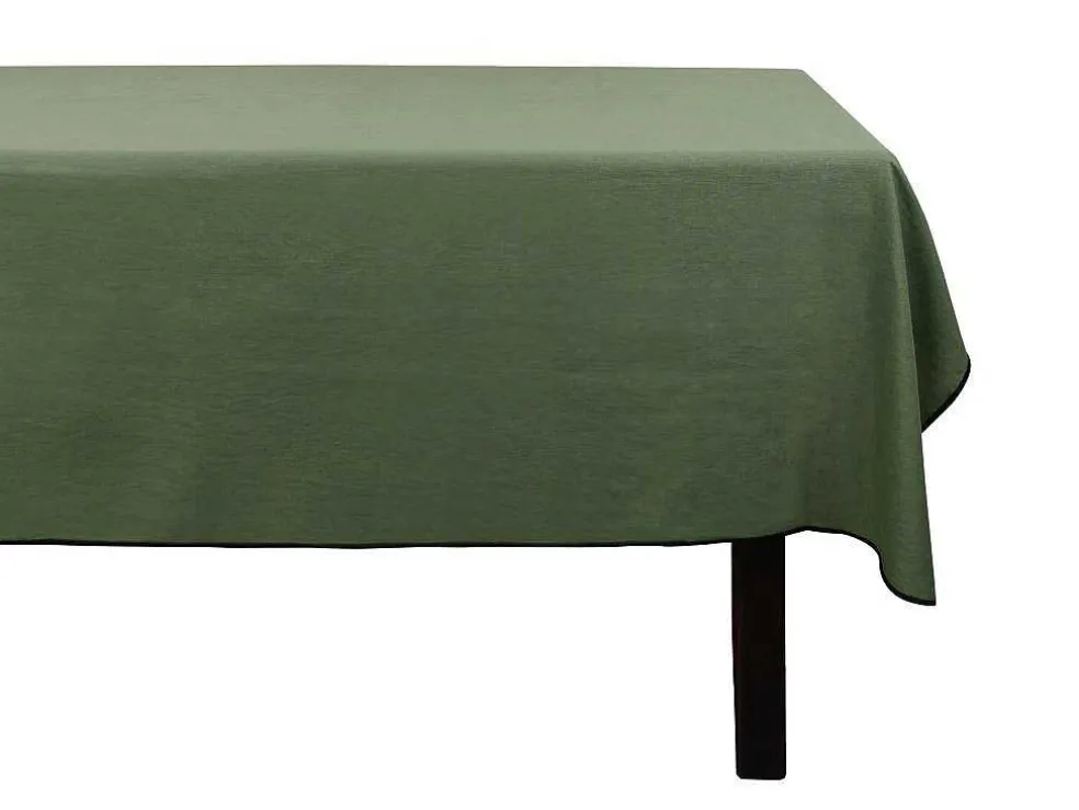 Set Van Tafellaken + 4 Servetten Van Linnen En Katoen - Zwarte Rand - Kaki - 170 X 300 Cm - Borina
