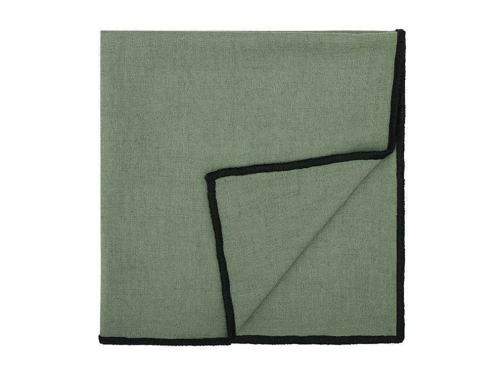 Set Van Tafellaken + 4 Servetten Van Linnen En Katoen - Zwarte Rand - Kaki - 170 X 300 Cm - Borina
