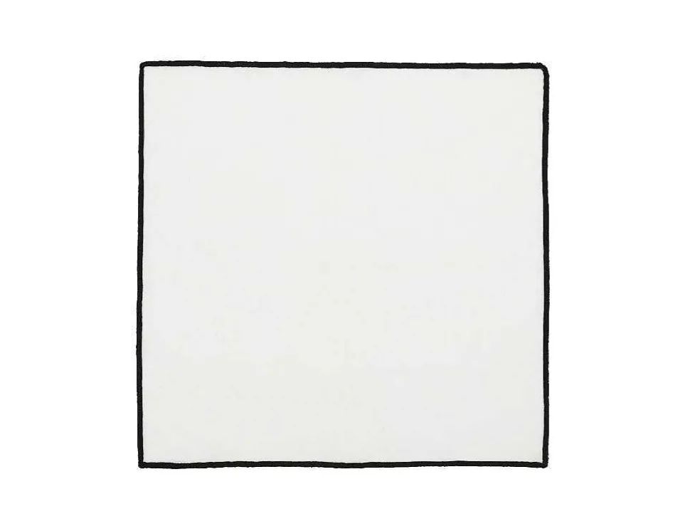 Set Van Tafellaken + 4 Servetten Van Linnen En Katoen - Zwarte Rand - Wit- 170 X 250 Cm - Borina