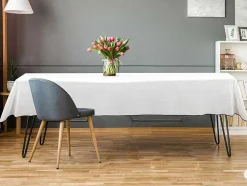 Set Van Tafellaken + 4 Servetten Van Linnen En Katoen - Zwarte Rand - Wit- 170 X 250 Cm - Borina