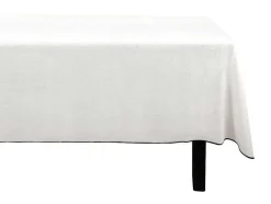 Set Van Tafellaken + 4 Servetten Van Linnen En Katoen - Zwarte Rand - Wit- 170 X 250 Cm - Borina