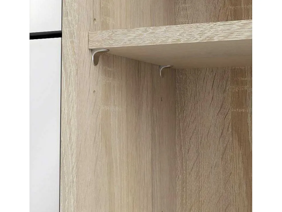 Shane Schoenenkast 3 Klapdeuren 2R, 1 Deur Eikenstructuur Decor, Wit Hoogglans.