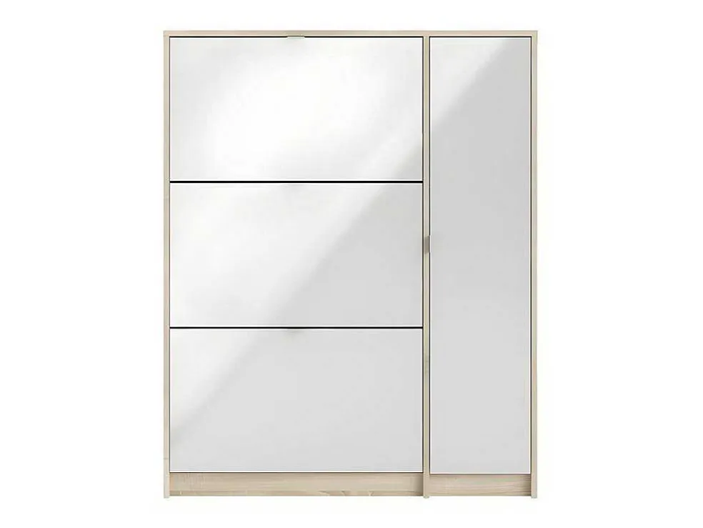 Shane Schoenenkast 3 Klapdeuren 2R, 1 Deur Eikenstructuur Decor, Wit Hoogglans.