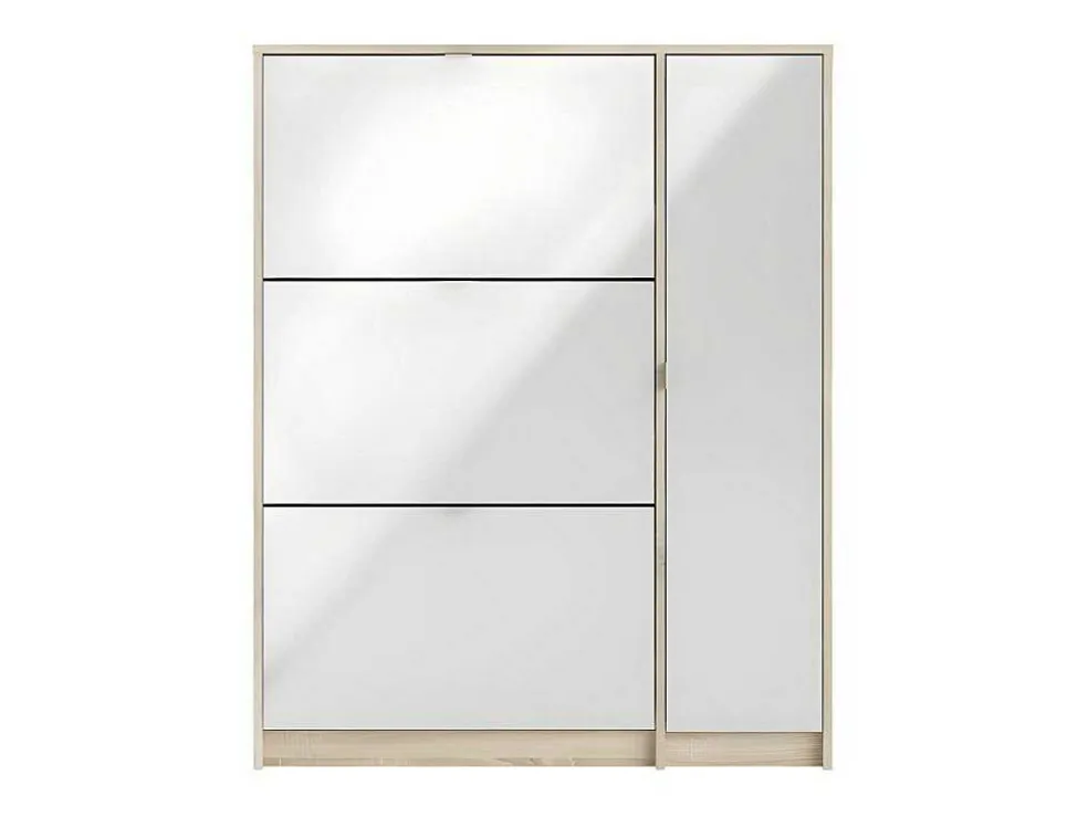 Shane Schoenenkast 3 Klapdeuren 2R, 1 Deur Eikenstructuur Decor, Wit Hoogglans.