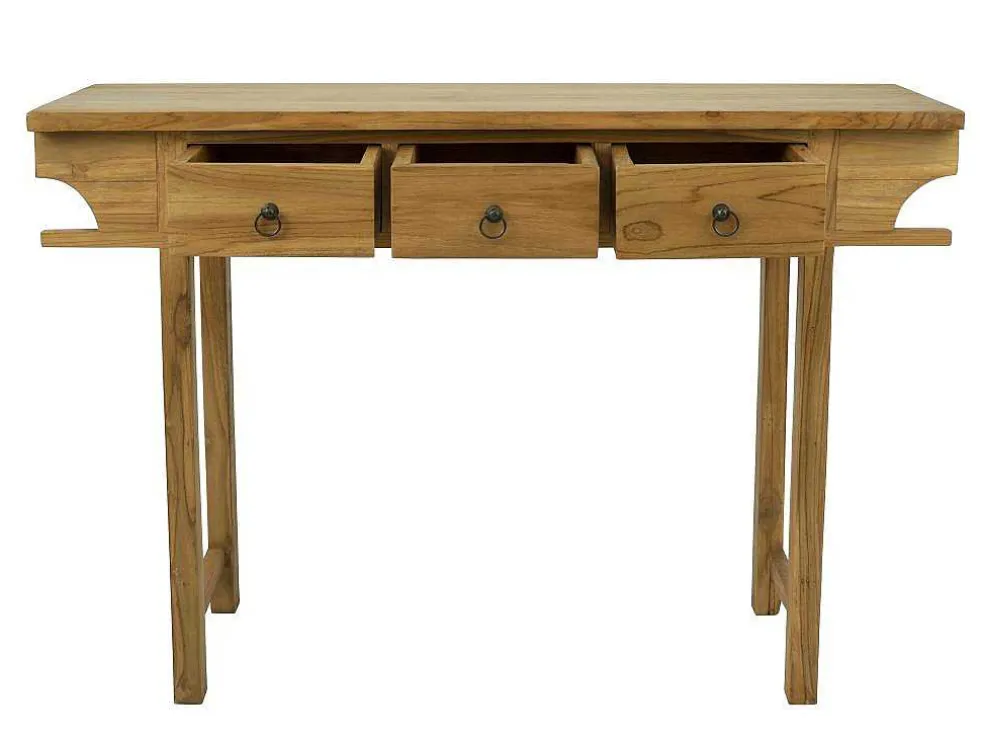 Sidetable Met 3 Lades In Teak - Kleur: Houtlook - Wekea
