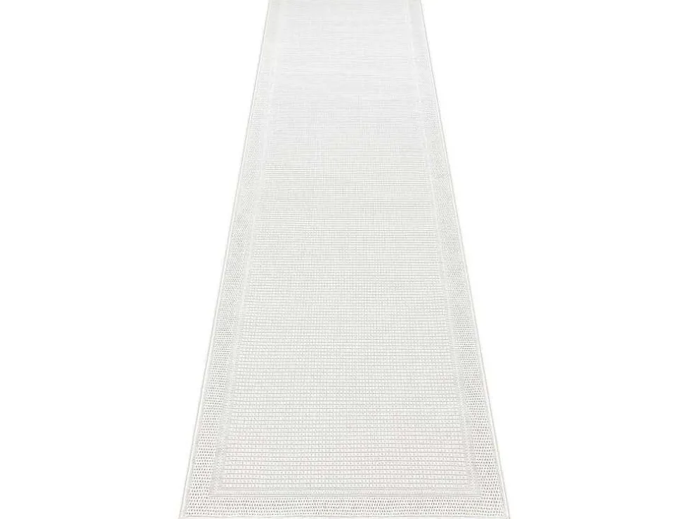 Sisal Tapijt, Loper Timo 5979 Buitenshuis Kader Wit 60X300 Cm