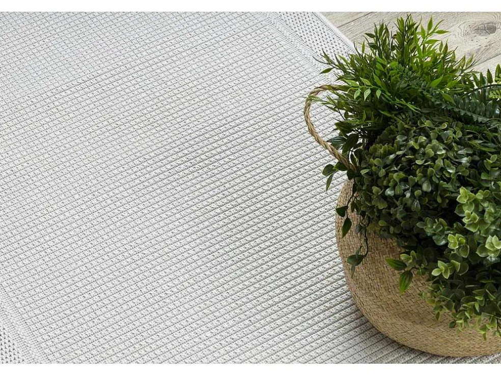 Sisal Tapijt, Loper Timo 5979 Buitenshuis Kader Wit 60X300 Cm