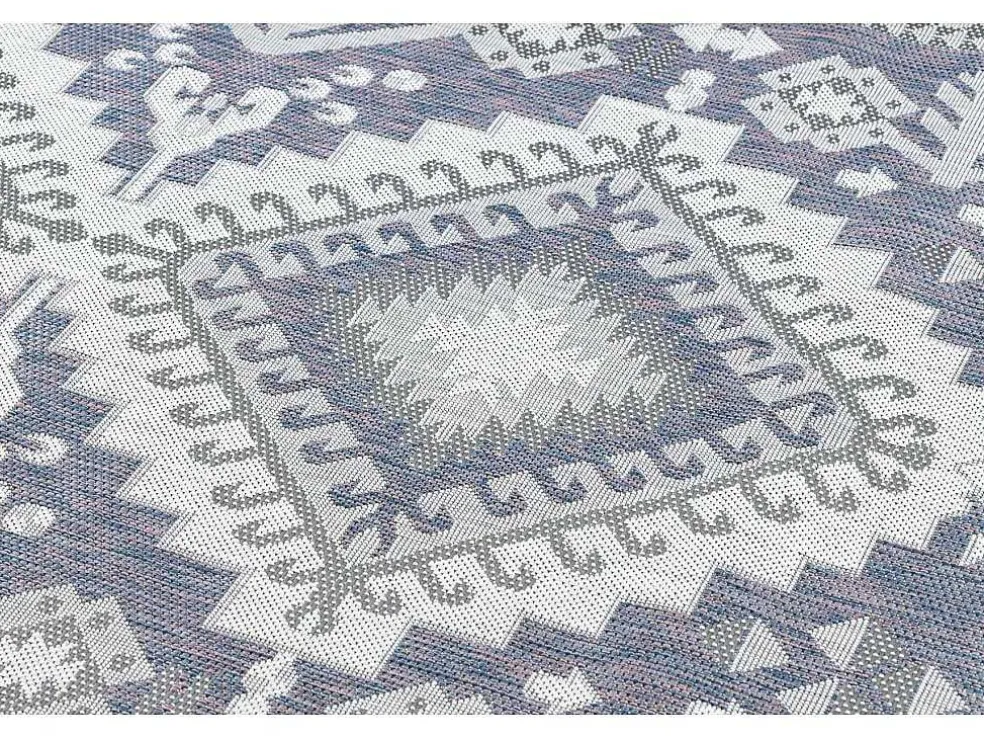 Sisal Tapijt Sion Azteeks 3007 Plat Te Weven Blauw / Roze / Ecru 140X190 Cm
